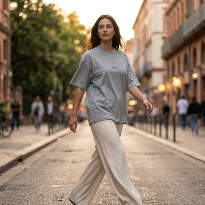 Le classique — T-shirt oversize gris chiné 300g