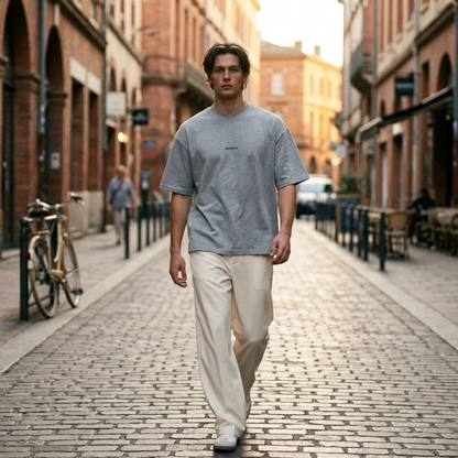 Le classique — T-shirt oversize gris chiné 300g